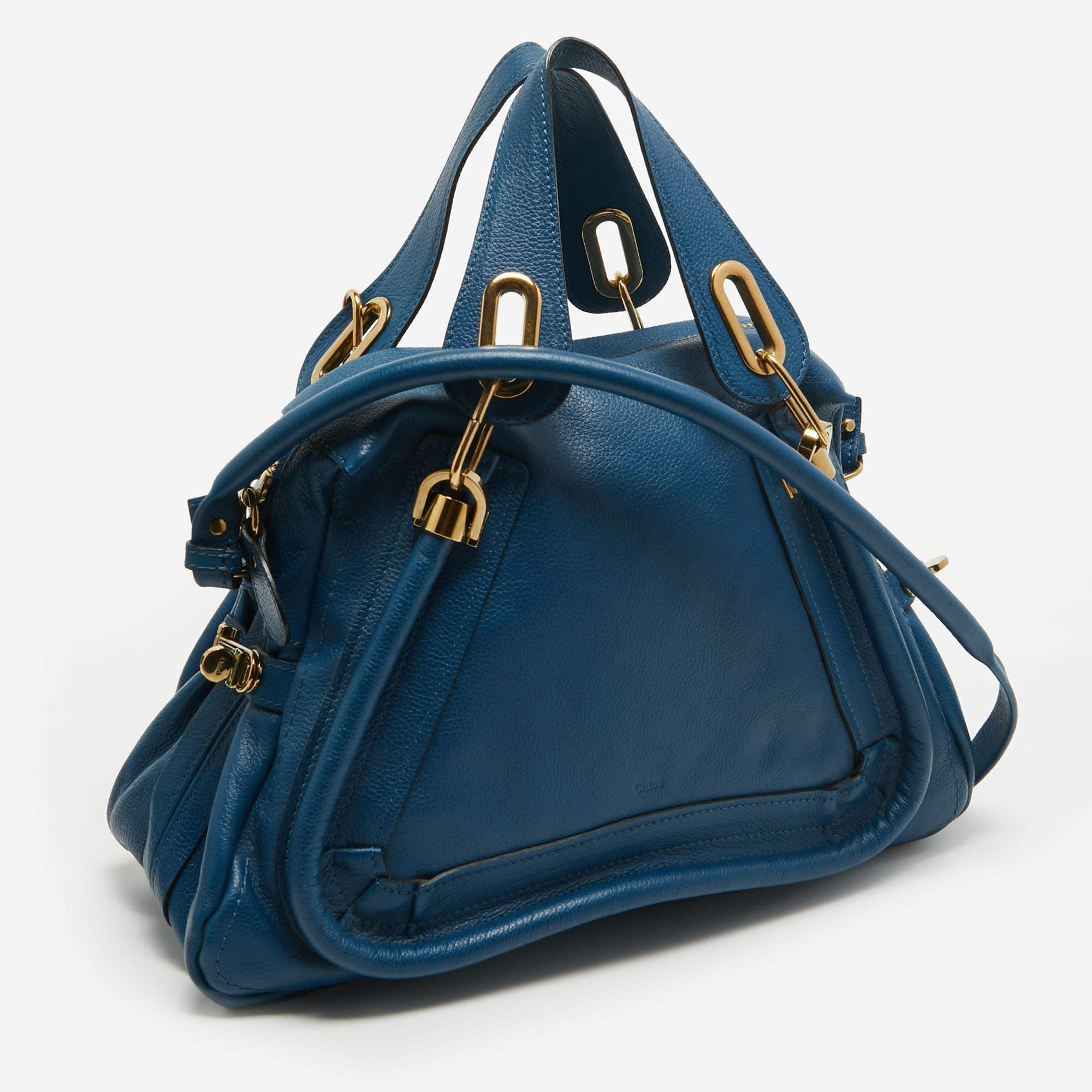 Women's Chloe Blue Leather Medium Paraty Satchel For Sale
