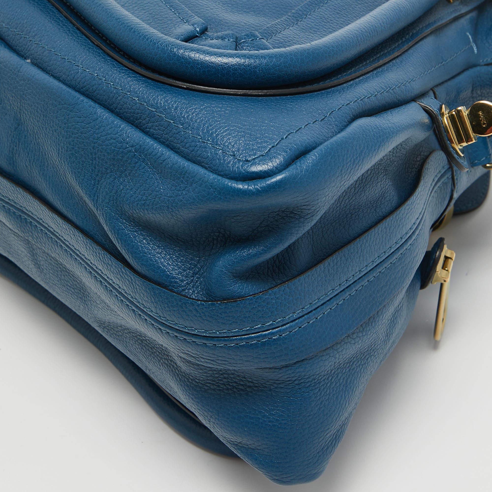 Chloe Blue Leather Medium Paraty Satchel For Sale 3