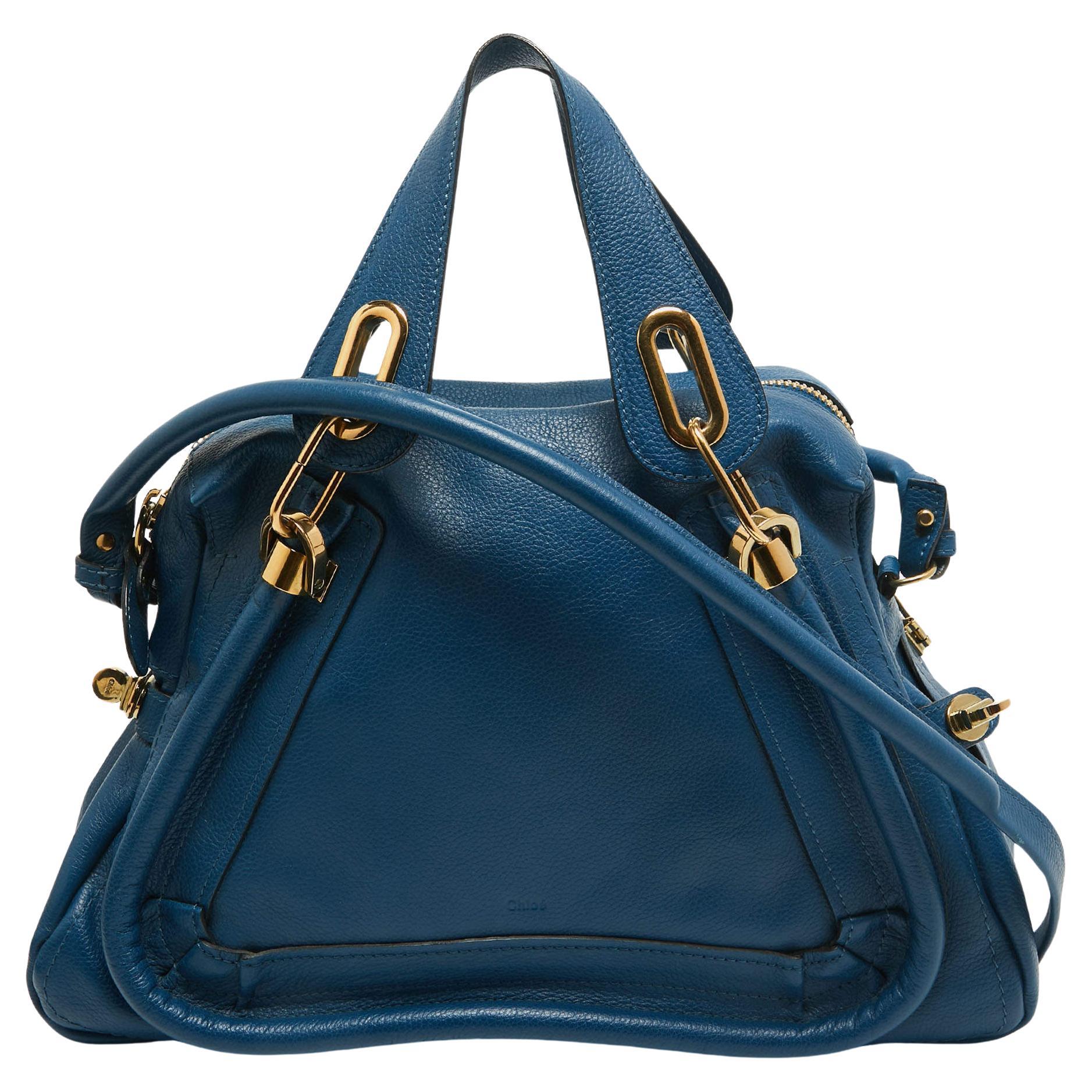 Chloe Blue Leather Medium Paraty Satchel For Sale