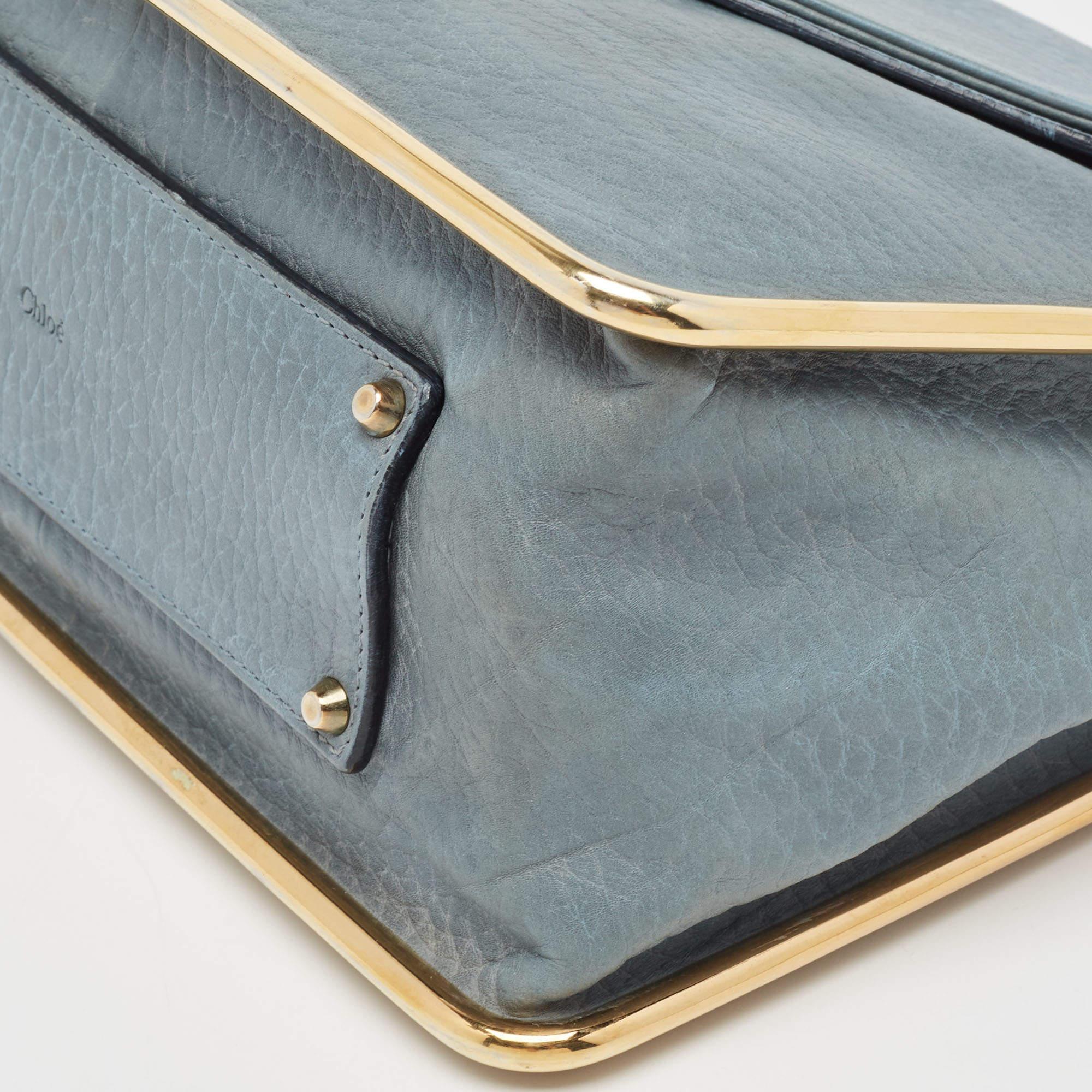 Chloe Blue Leather Medium Sally Shoulder Bag For Sale 8