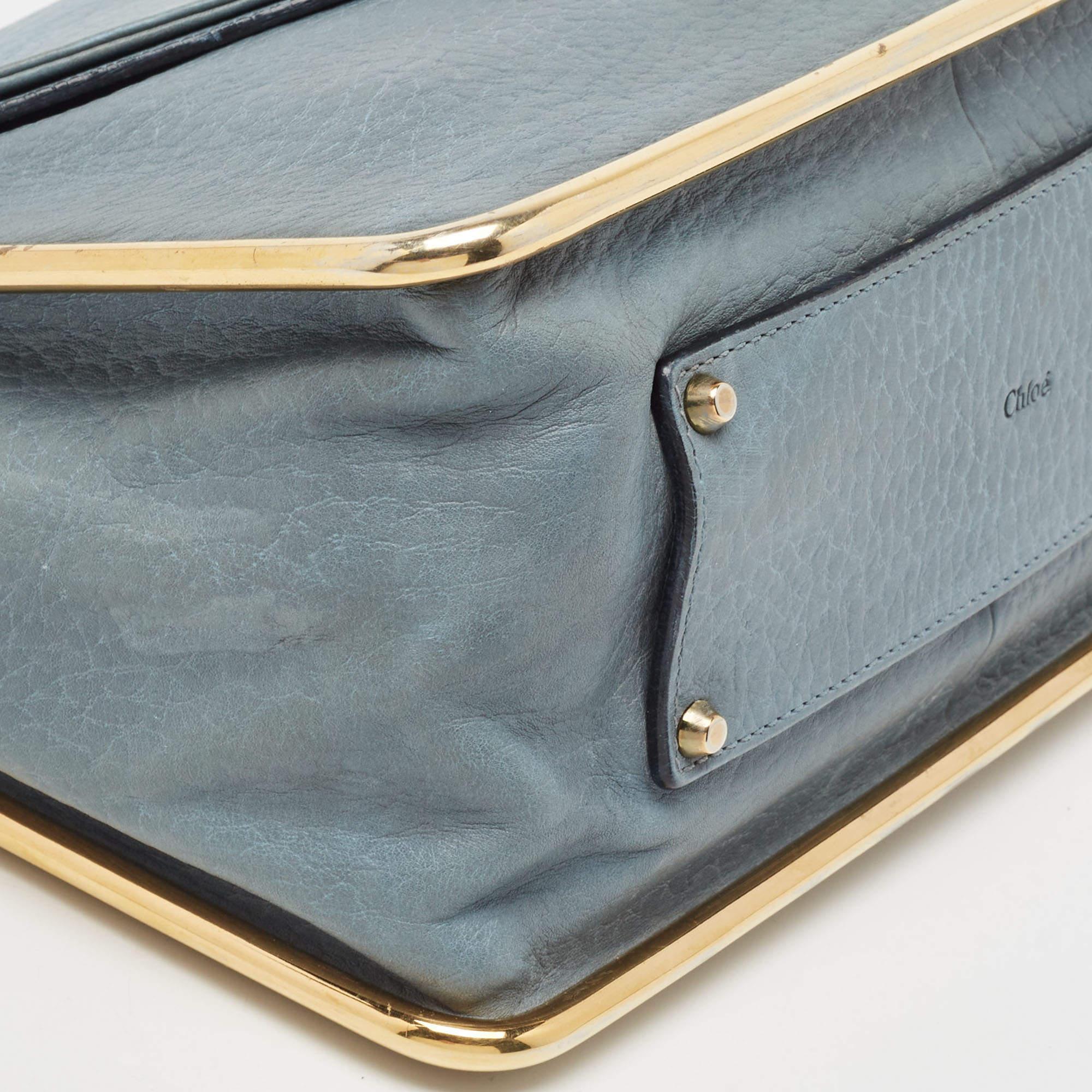 Chloe Blue Leather Medium Sally Shoulder Bag For Sale 9