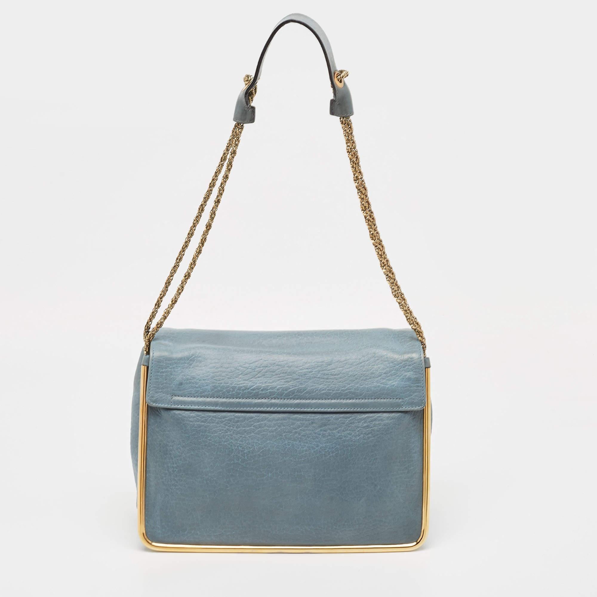 Chloe Blue Leather Medium Sally Shoulder Bag For Sale 10