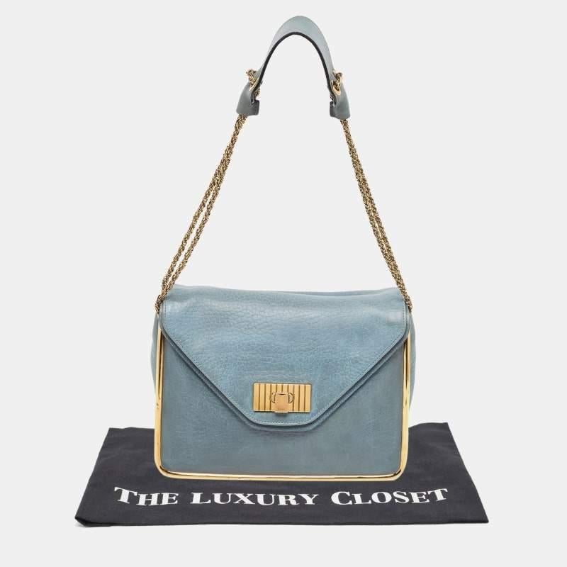 Chloe Blue Leather Medium Sally Shoulder Bag For Sale 16