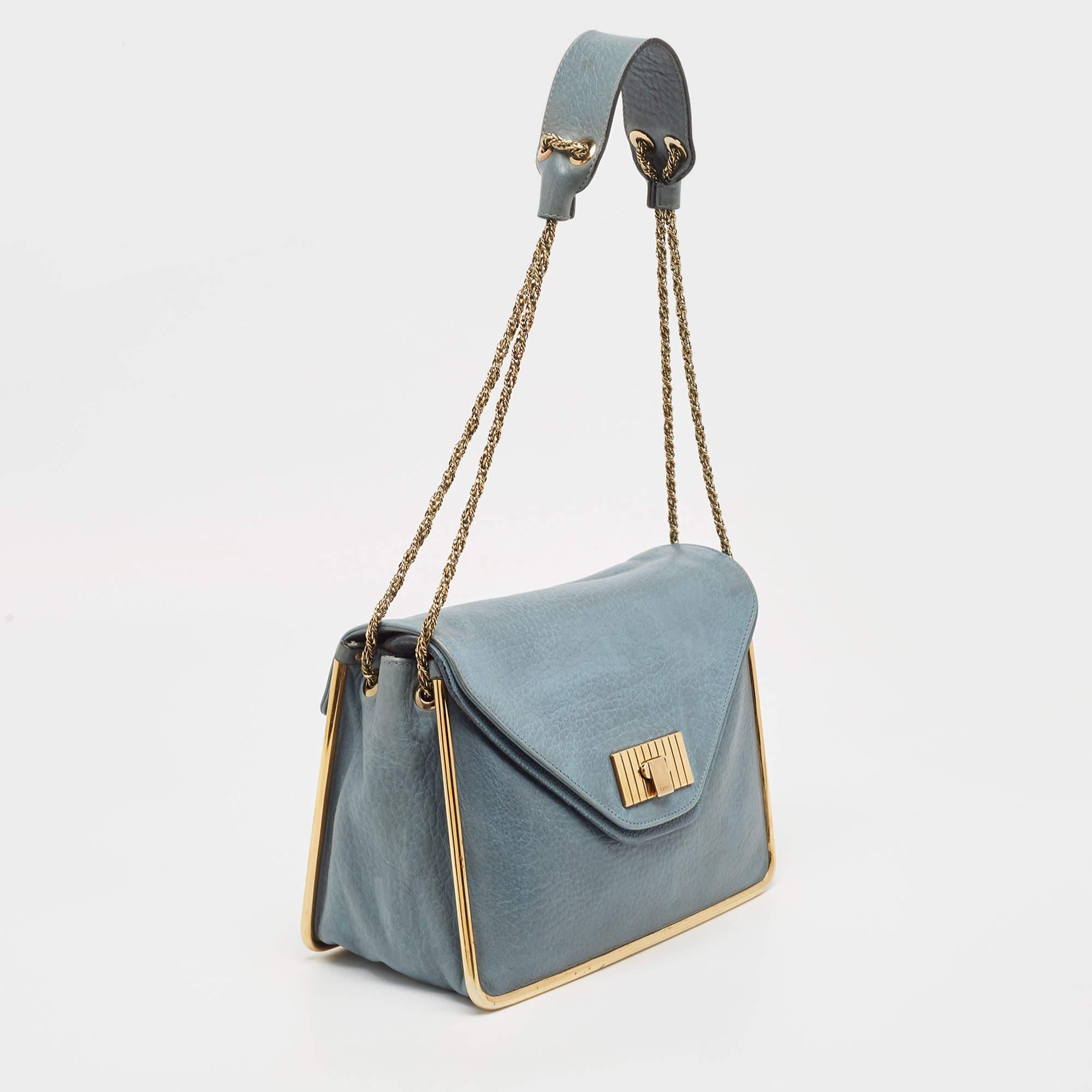 Chloe Blue Leather Medium Sally Shoulder Bag In Good Condition For Sale In Dubai, Al Qouz 2