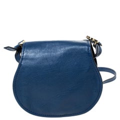 Chloe Blue Leather Mini Marcie Crossbody Bag