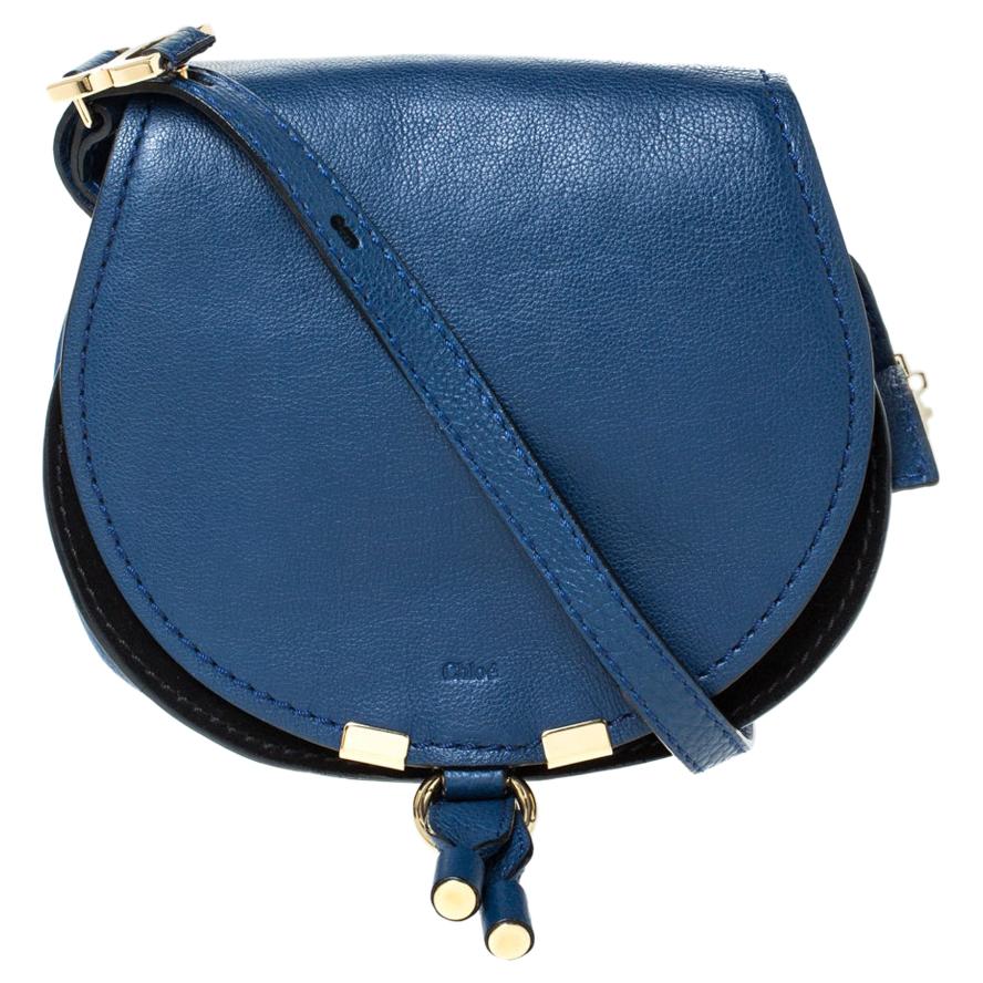 Chloe Blue Leather Mini Marcie Crossbody Bag