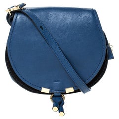 Chloe Blue Leather Mini Marcie Crossbody Bag