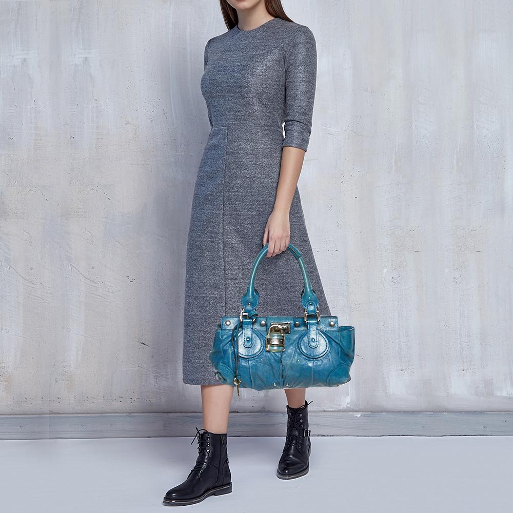 Chloe Blue Leather Paddington Satchel In Good Condition In Dubai, Al Qouz 2