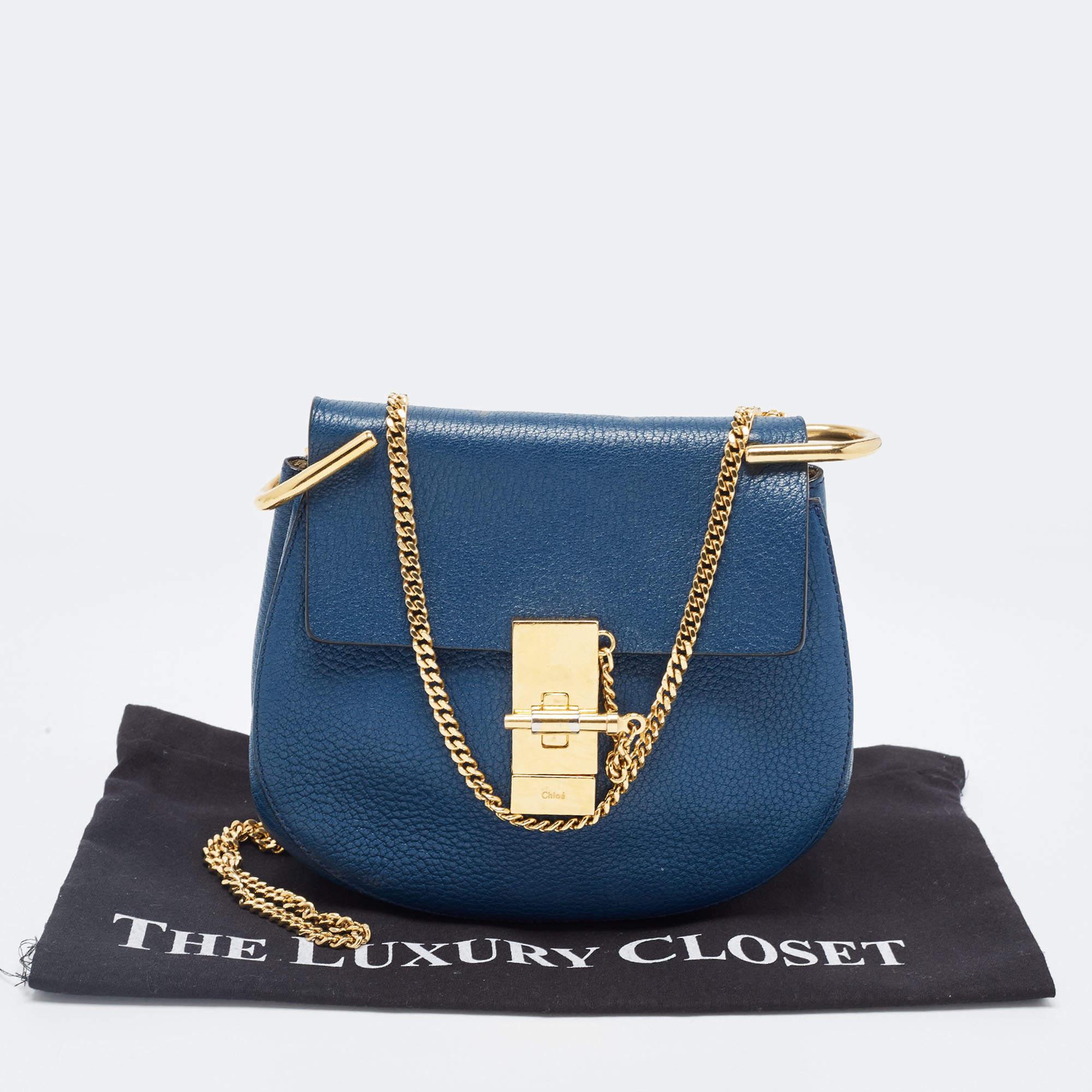 Chloe Blue Leather Small Drew Chain Crossbody Bag 15