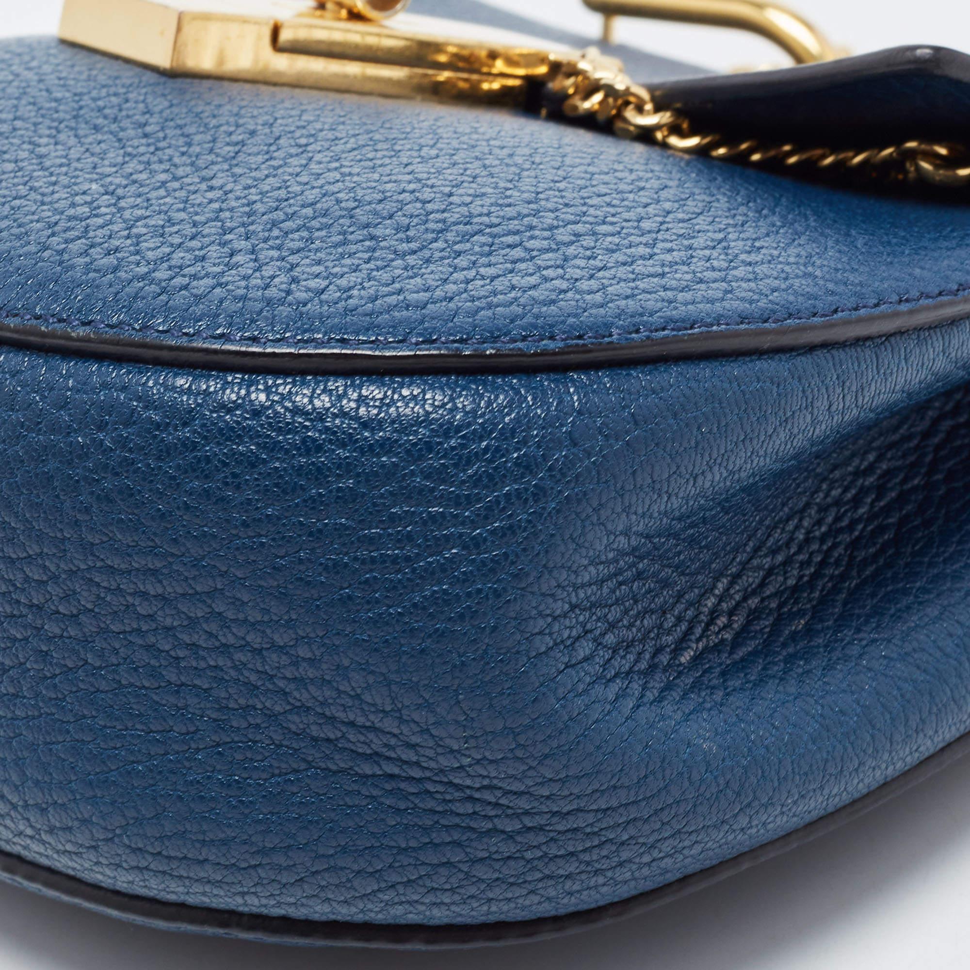 Women's Chloe Blue Leather Small Drew Chain Crossbody Bag