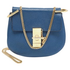 Chloe Blue Leather Small Drew Chain Crossbody Bag