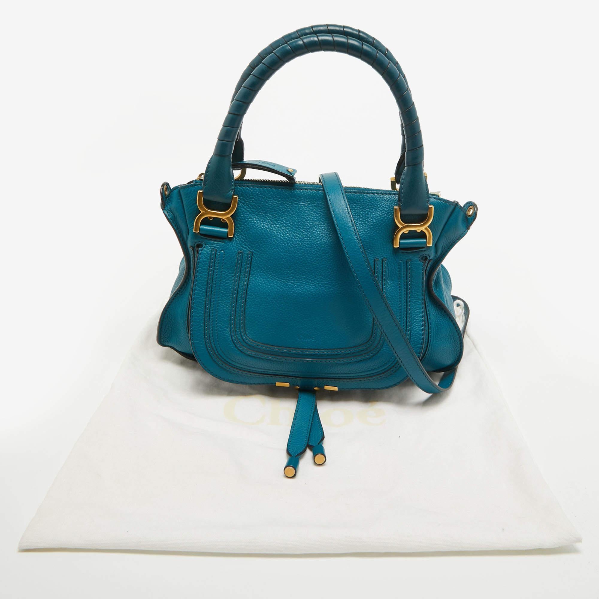 Chloe Blue Leather Small Marcie Satchel For Sale 11