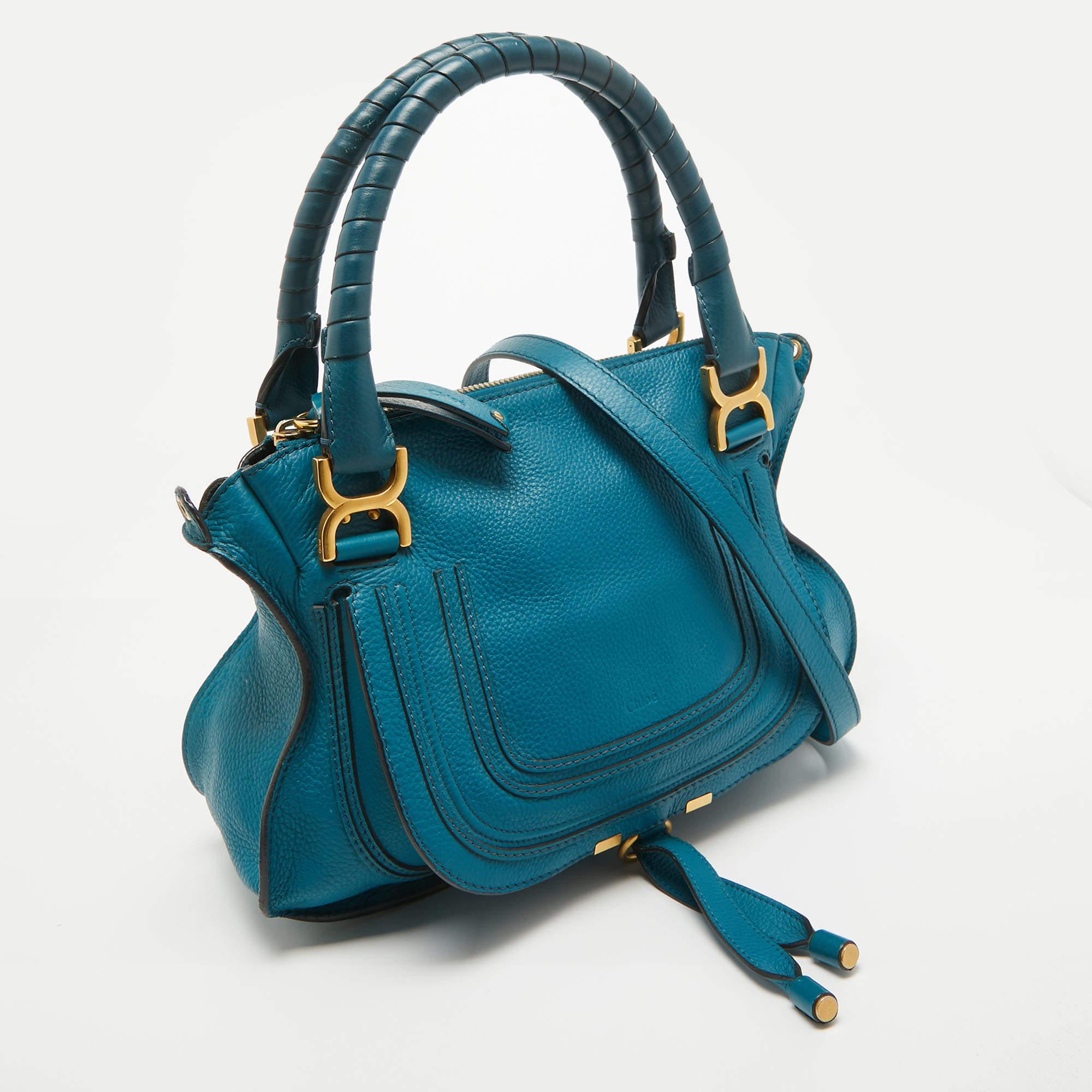 Chloe Blue Leather Small Marcie Satchel For Sale 13