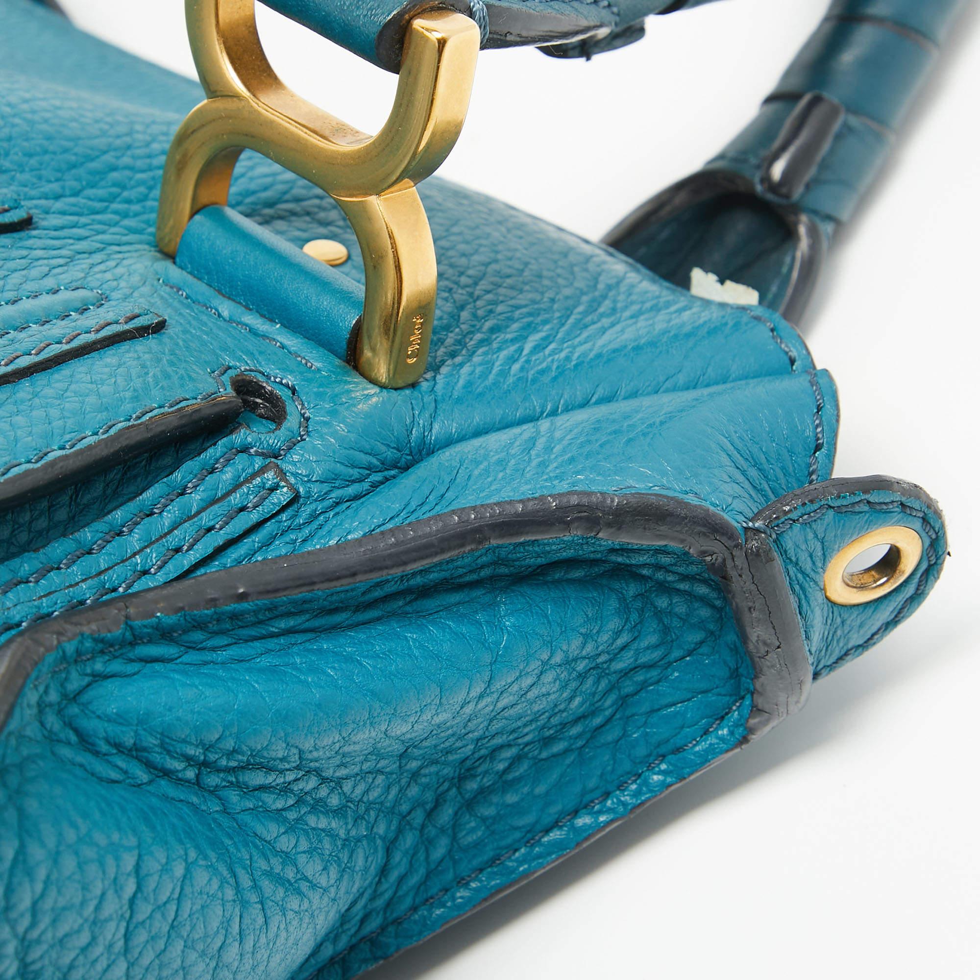 Chloe Blue Leather Small Marcie Satchel In Good Condition For Sale In Dubai, Al Qouz 2