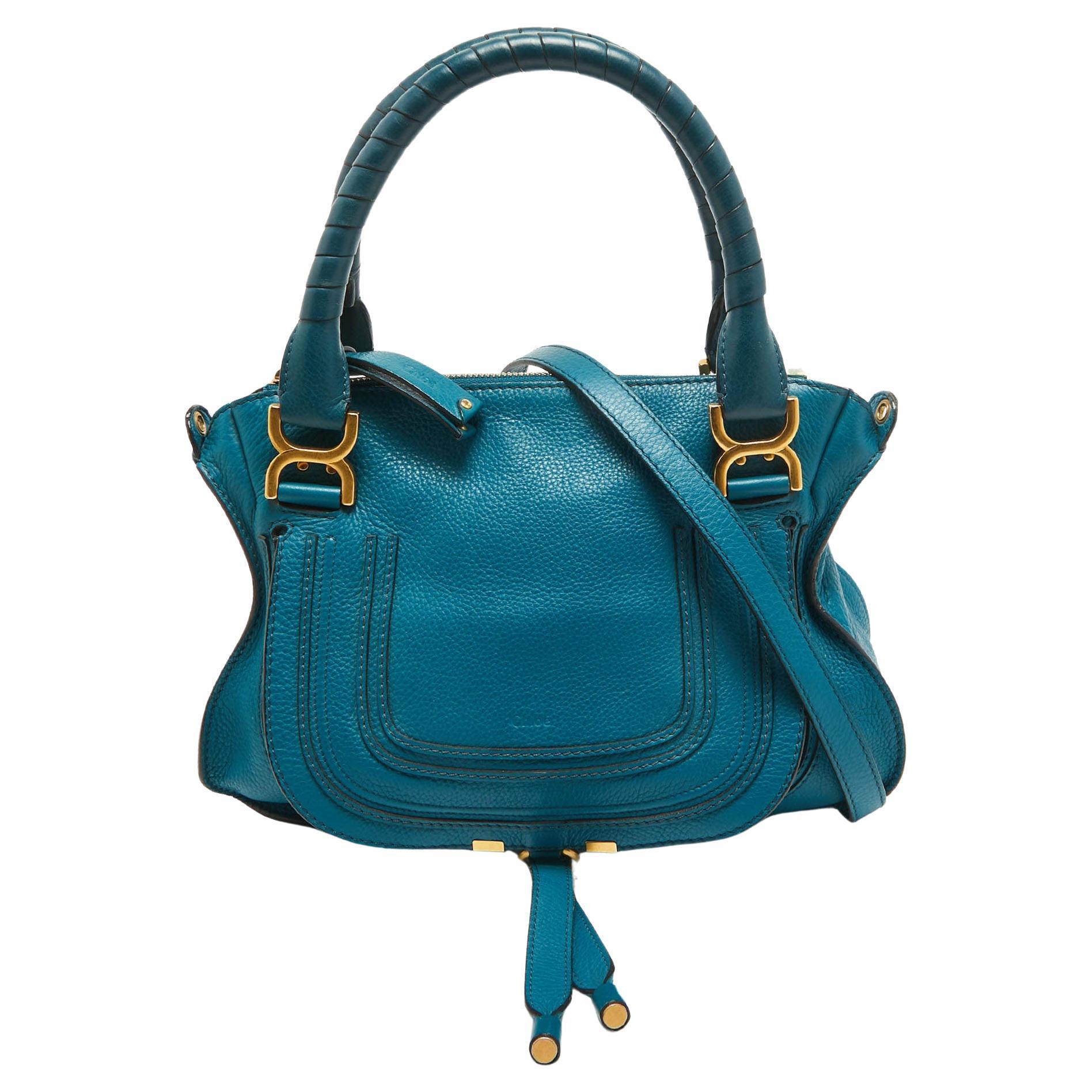 Chloe Blue Leather Small Marcie Satchel For Sale