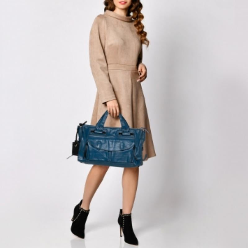 Women's Chloe Blue Leather Tracy Satchel For Sale