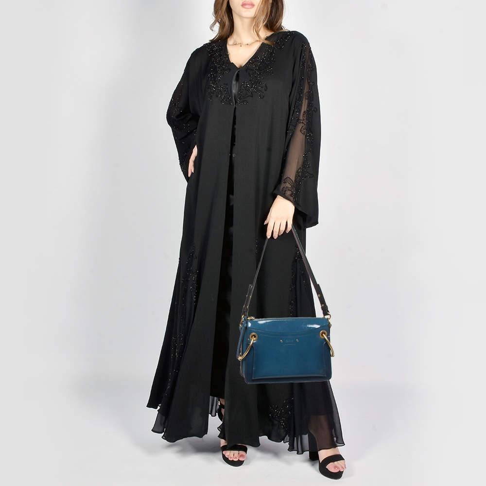 Chloe Blue Patent and Leather Roy Shoulder Bag In Good Condition In Dubai, Al Qouz 2