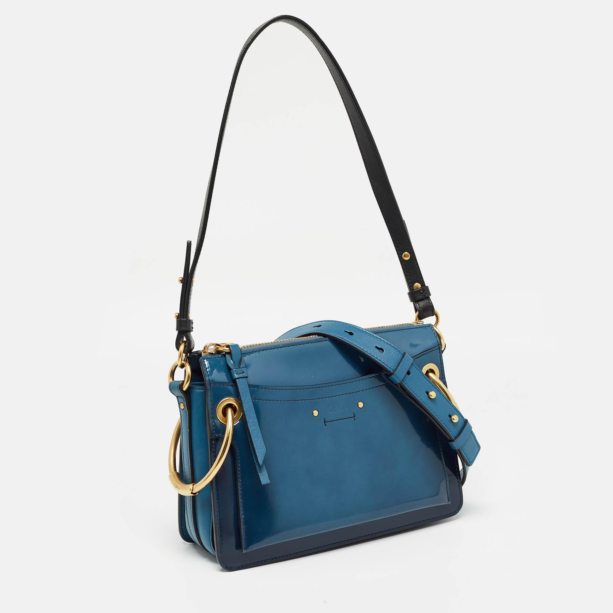 Chloe Blue Patent and Leather Roy Shoulder Bag For Sale 1