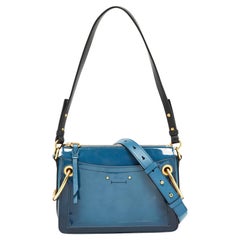 Used Chloe Blue Patent and Leather Roy Shoulder Bag