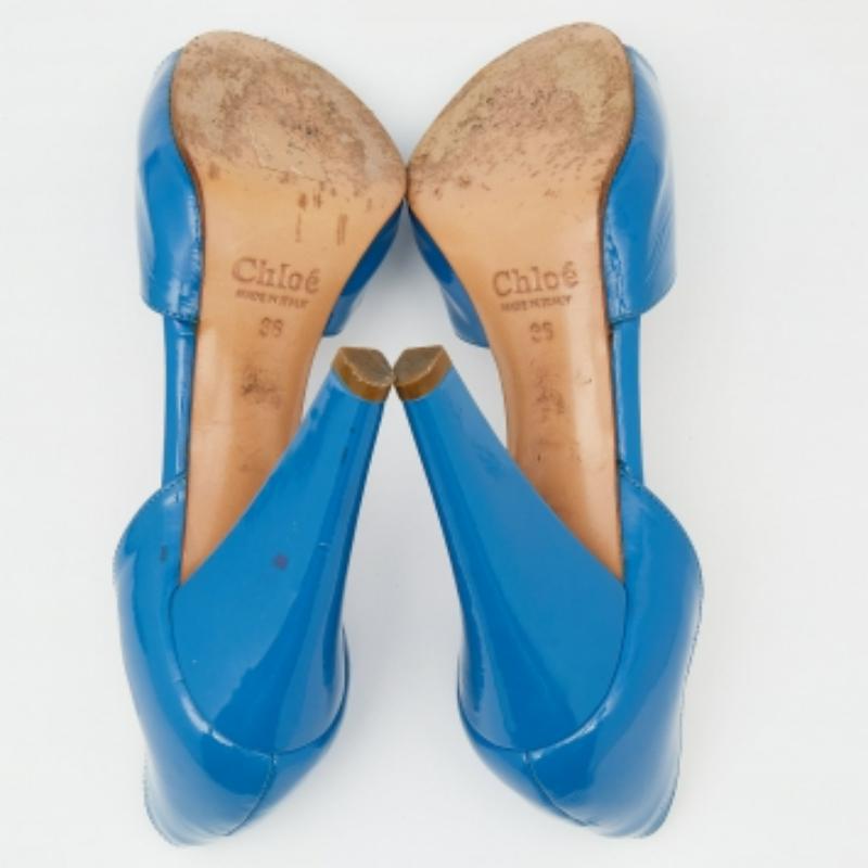 Chloe Blue Patent Leather Peep Toe D'orsay Pumps Size 36 For Sale 3