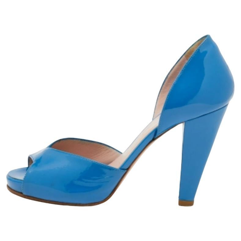 Chloe Blue Patent Leather Peep Toe D'orsay Pumps Size 36