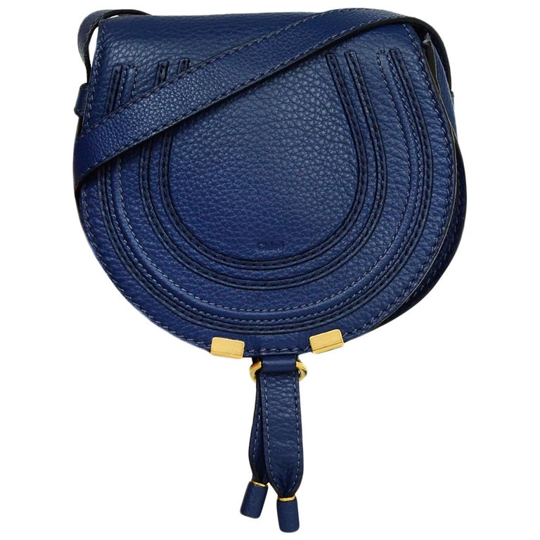 Chloe Blue Pebbled Leather Mini Marcie Crossbody Bag rt 890 For Sale at 1stDibs