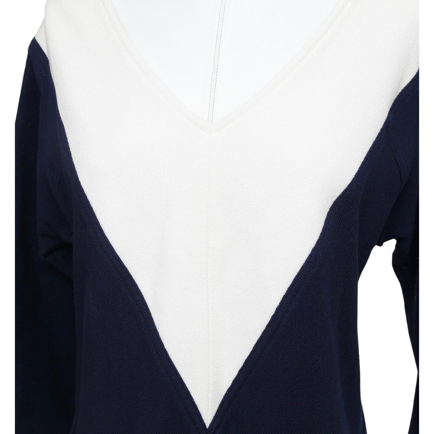 Women's CHLOE Blue Shirt Knit Top Navy Off White V-neck Long Sleeve Cotton Sz S For Sale