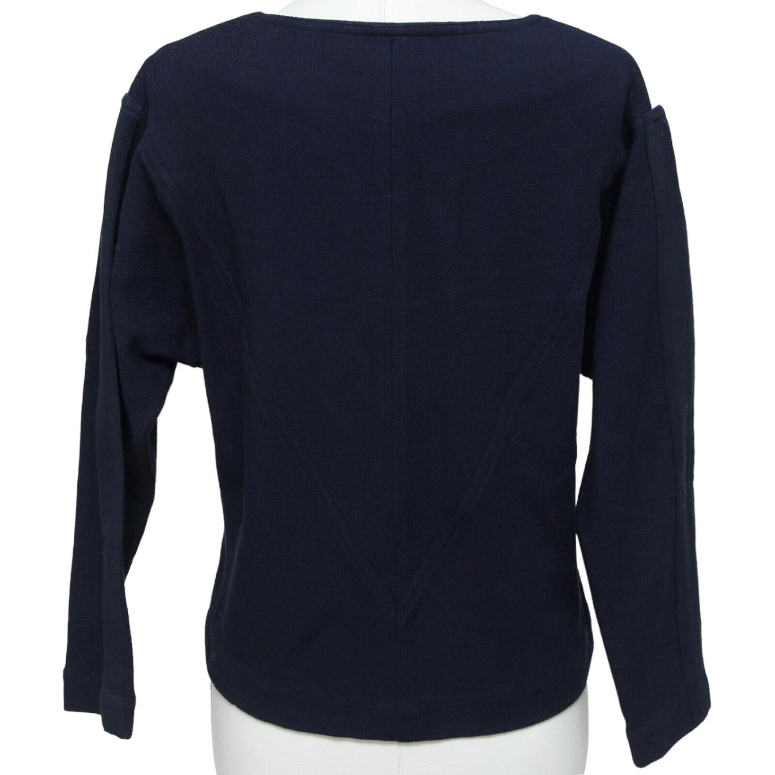 CHLOE Blue Shirt Knit Top Navy Off White V-neck Long Sleeve Cotton Sz S For Sale 3