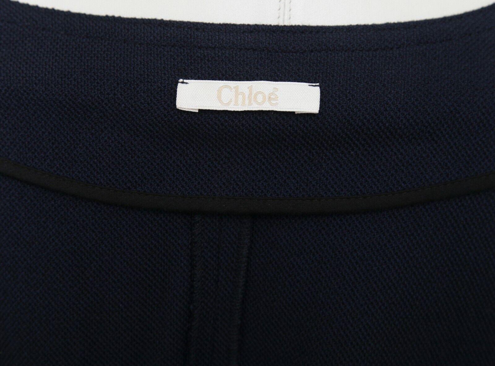 CHLOE Blue Shirt Knit Top Navy Off White V-neck Long Sleeve Cotton Sz S For Sale 4