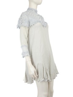 Chloé Blue Silk Lace Detail Long Sleeve Dress Size XS
