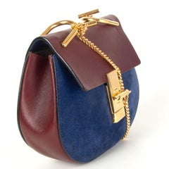 CHLOE blue suede & burgundy leather DREW MINI Shoulder Bag