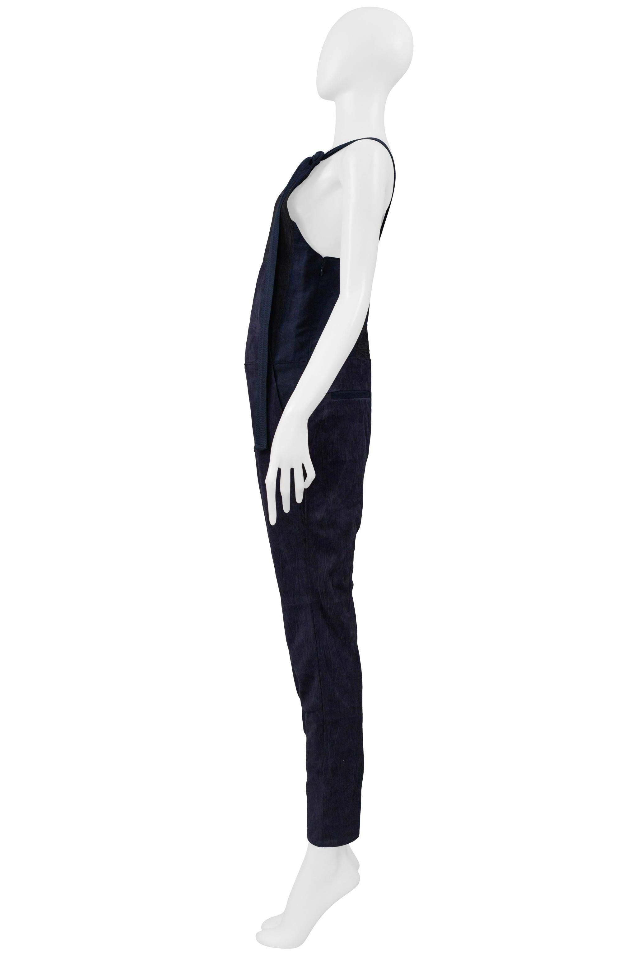 Tuta Chloe in camoscio blu e lino 2014 in vendita 5