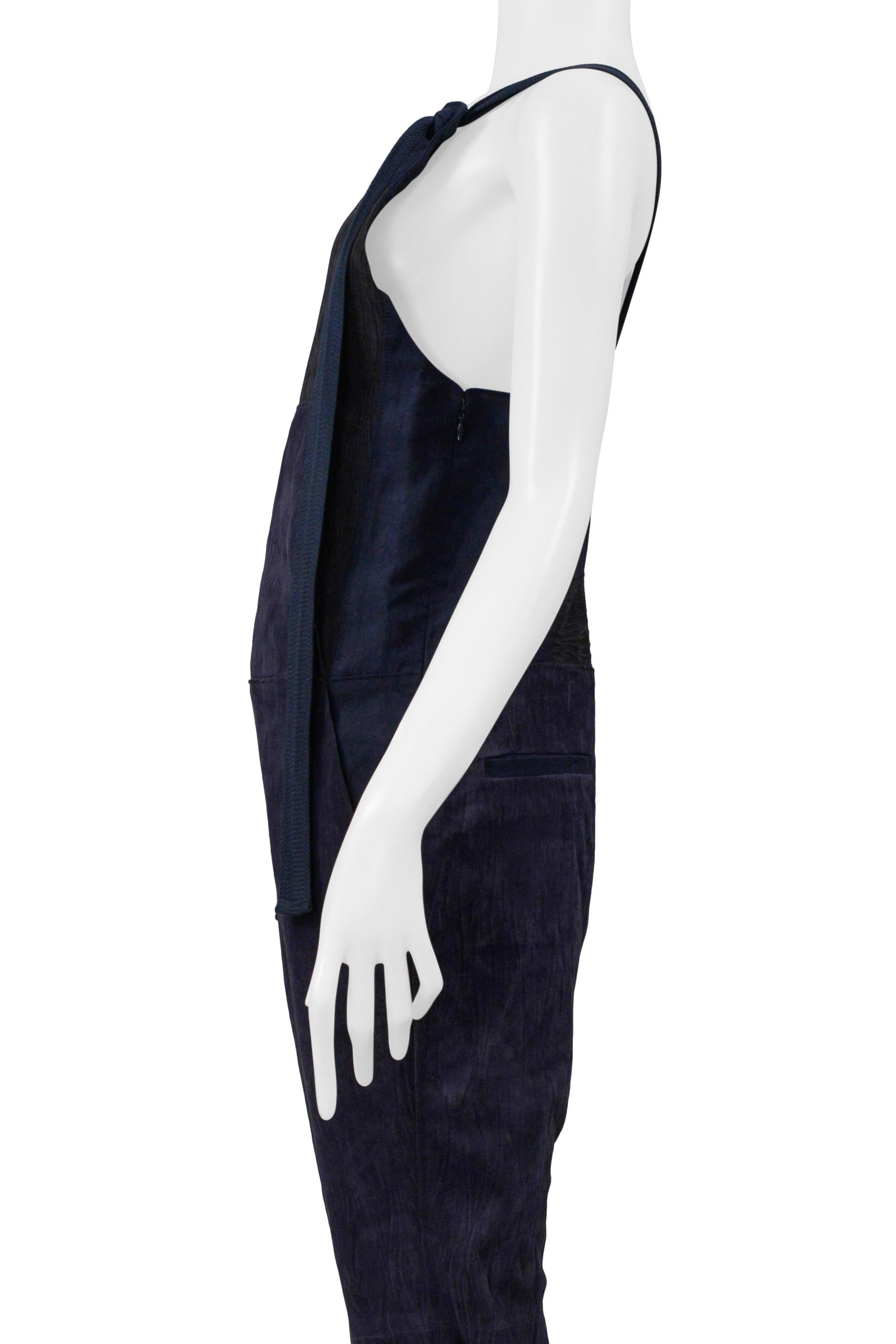 Tuta Chloe in camoscio blu e lino 2014 in vendita 3