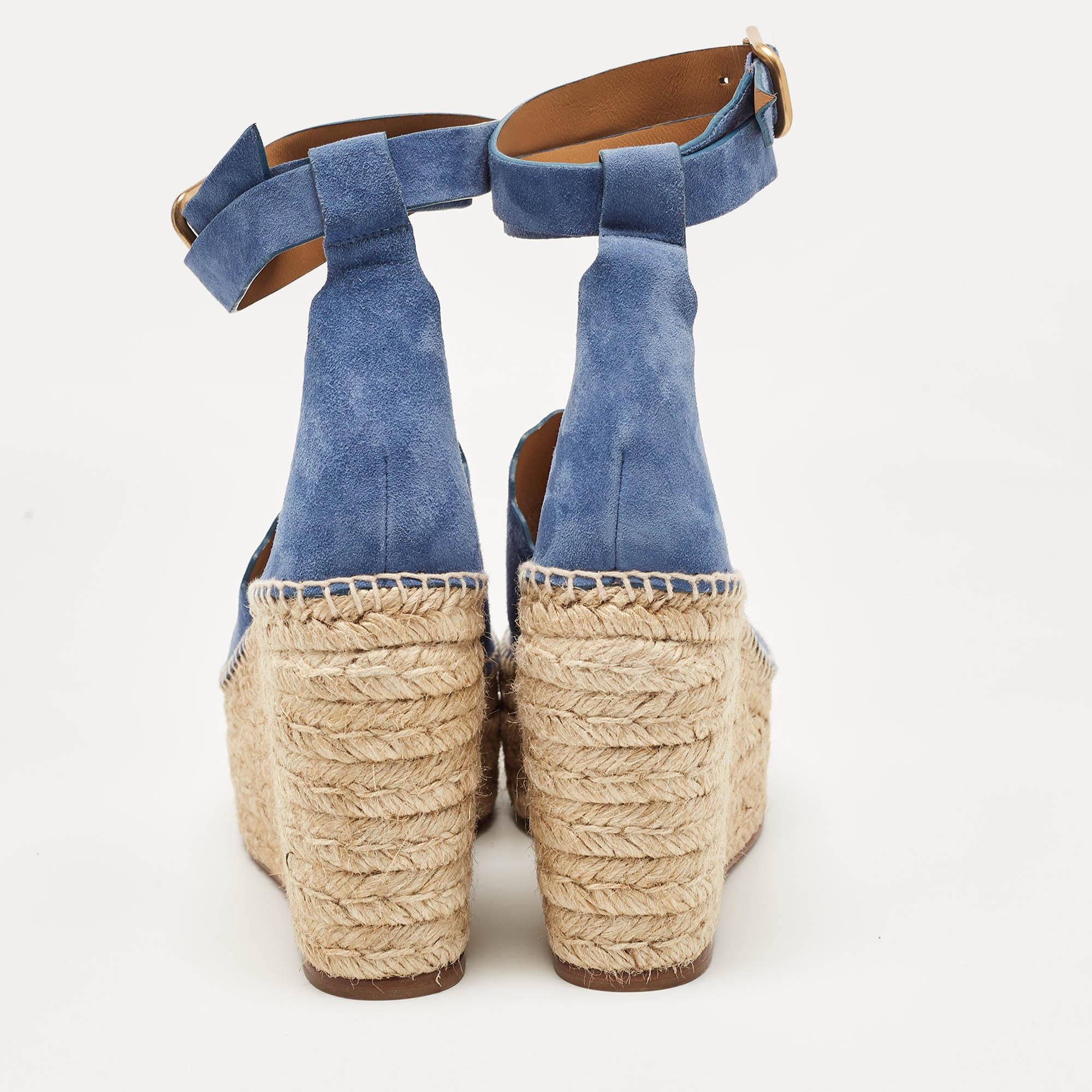 Chloe Blue Suede Lauren Wedge Espadrille Sandals Size 41 For Sale 1