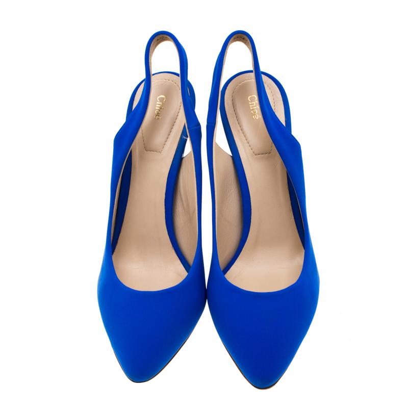 Chloe Blue Suede Slingback Sandals Size 38.5 In Good Condition In Dubai, Al Qouz 2