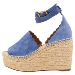 Chloe Blue Suede Wedge Espadrille Sandals Size 41