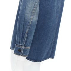 CHLOE blue washed denim cotton cropped sleeve over shirt FR38 M