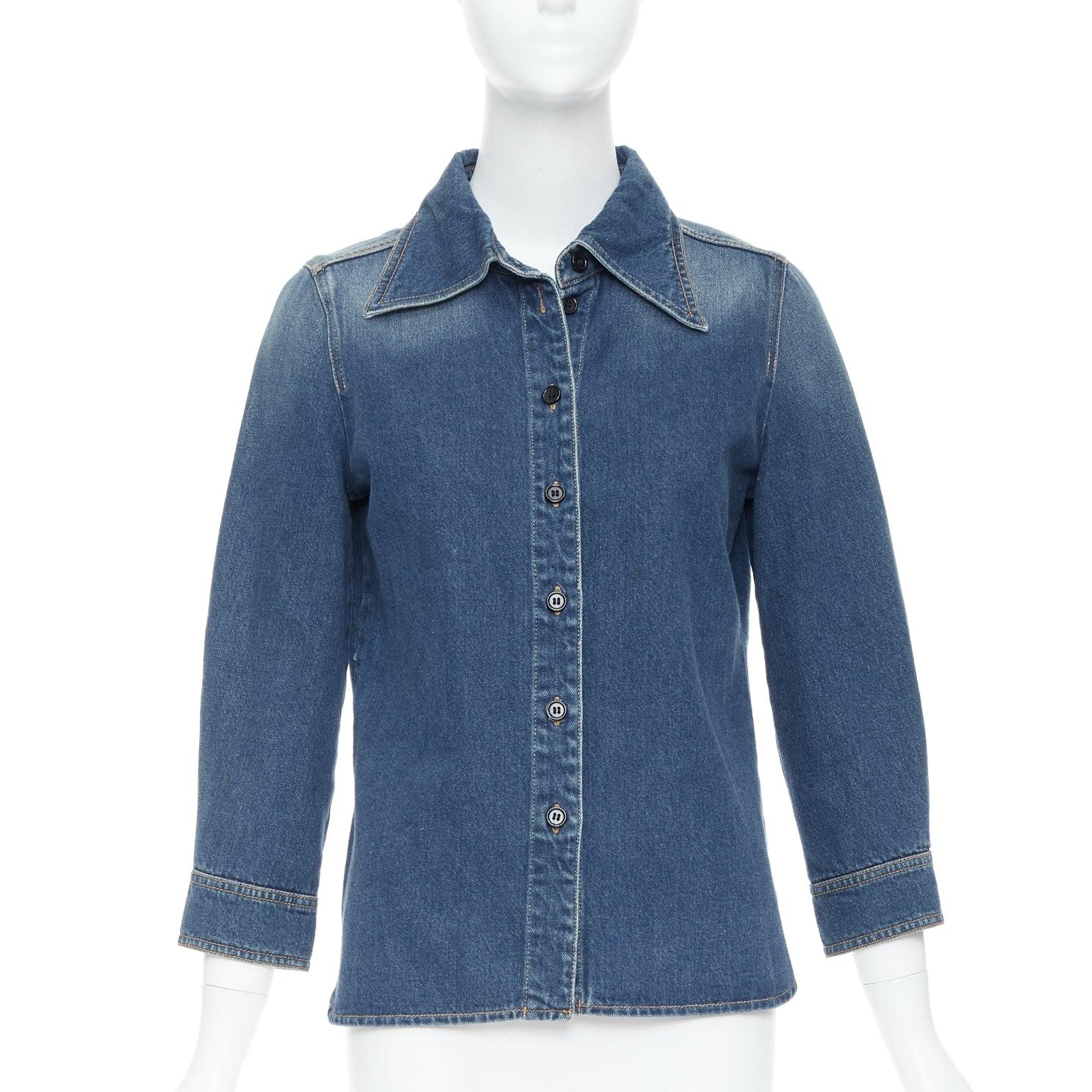 Blue CHLOE blue washed denim cotton cropped sleeve over shirt FR38 M For Sale