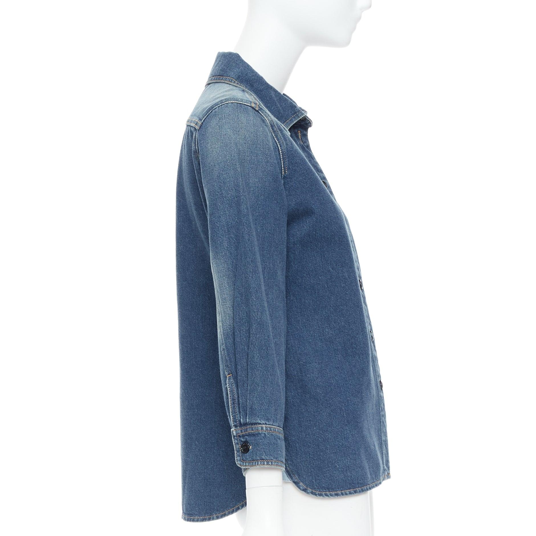 Women's CHLOE blue washed denim cotton cropped sleeve over shirt FR38 M For Sale