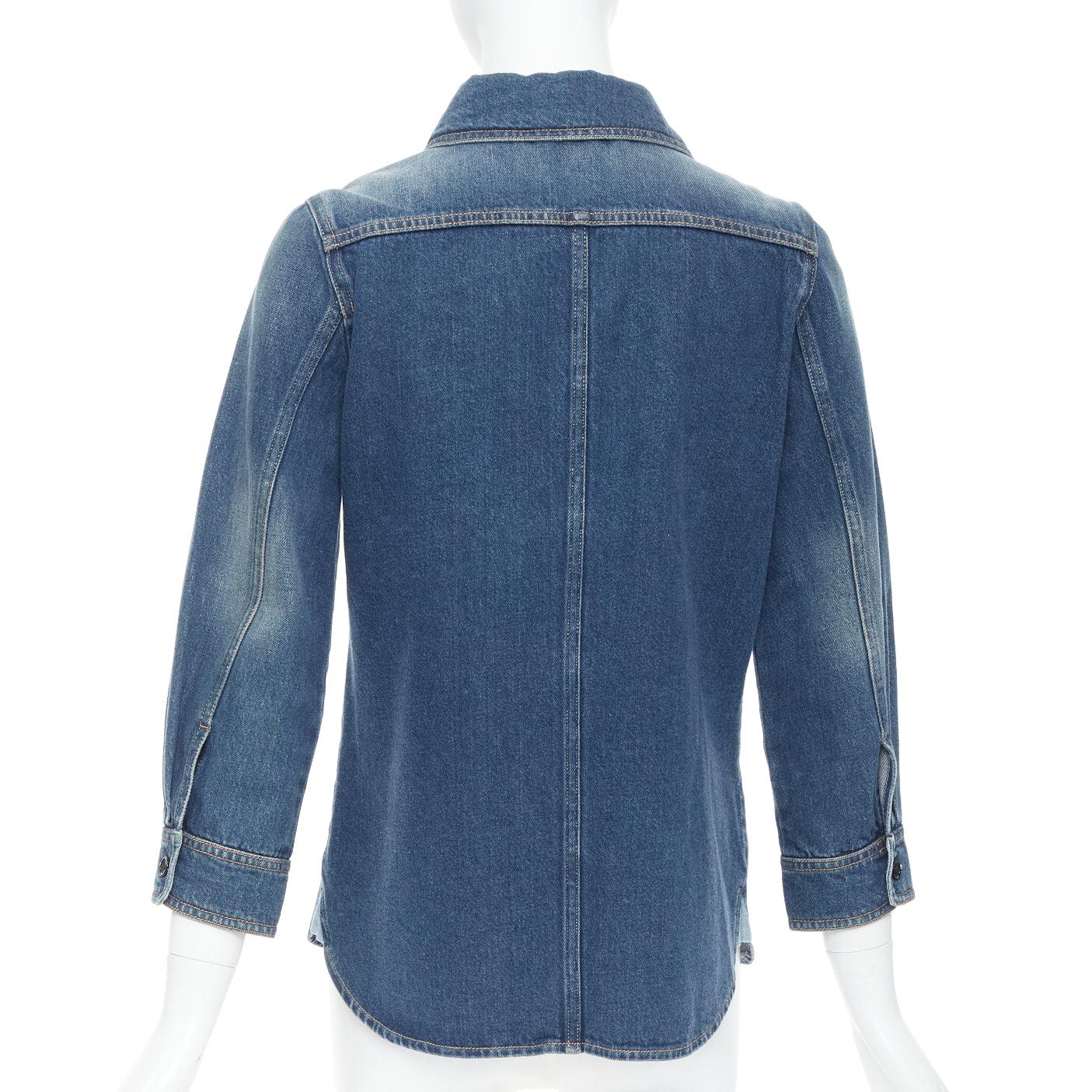 CHLOE blue washed denim cotton cropped sleeve over shirt FR38 M For Sale 1