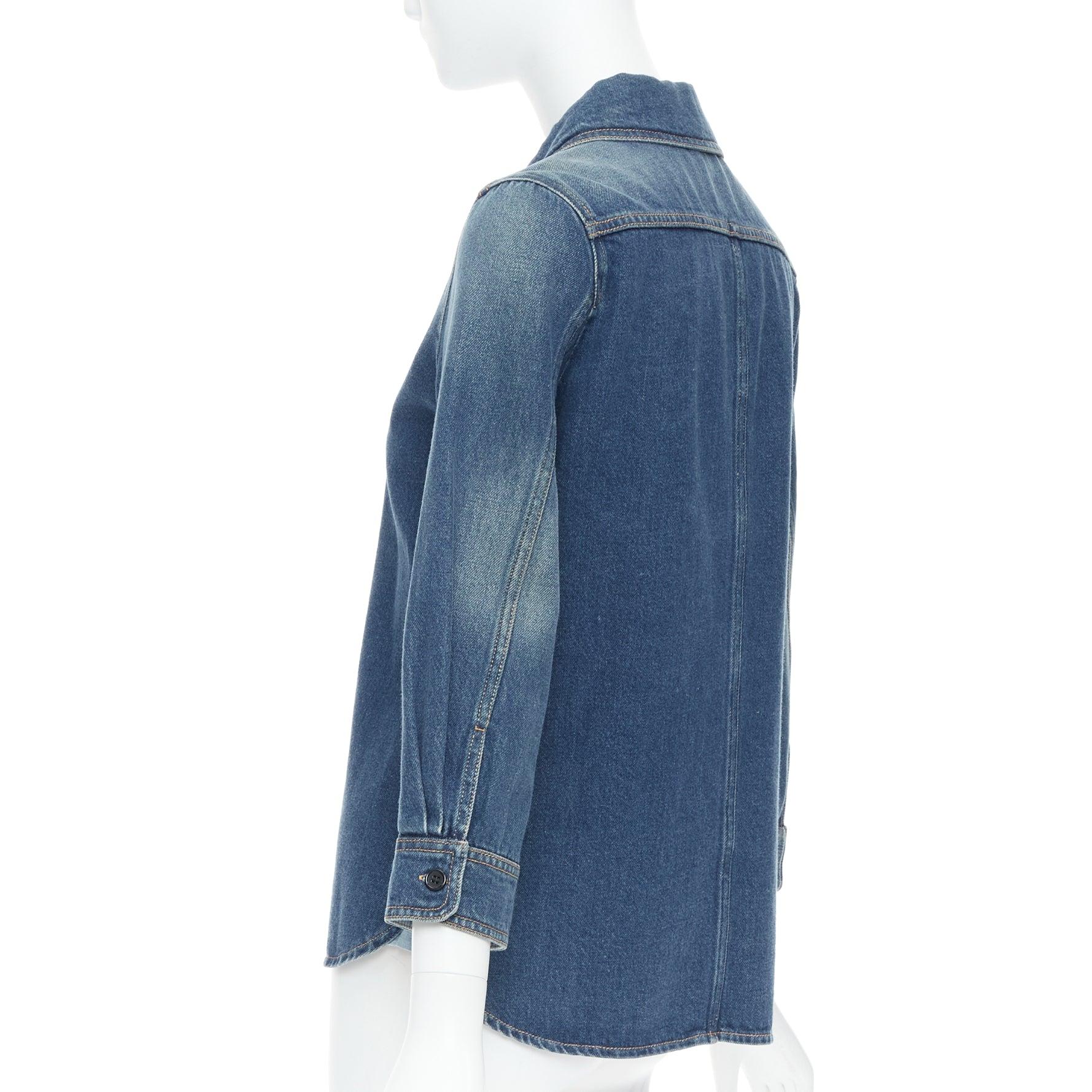 CHLOE blue washed denim cotton cropped sleeve over shirt FR38 M For Sale 2