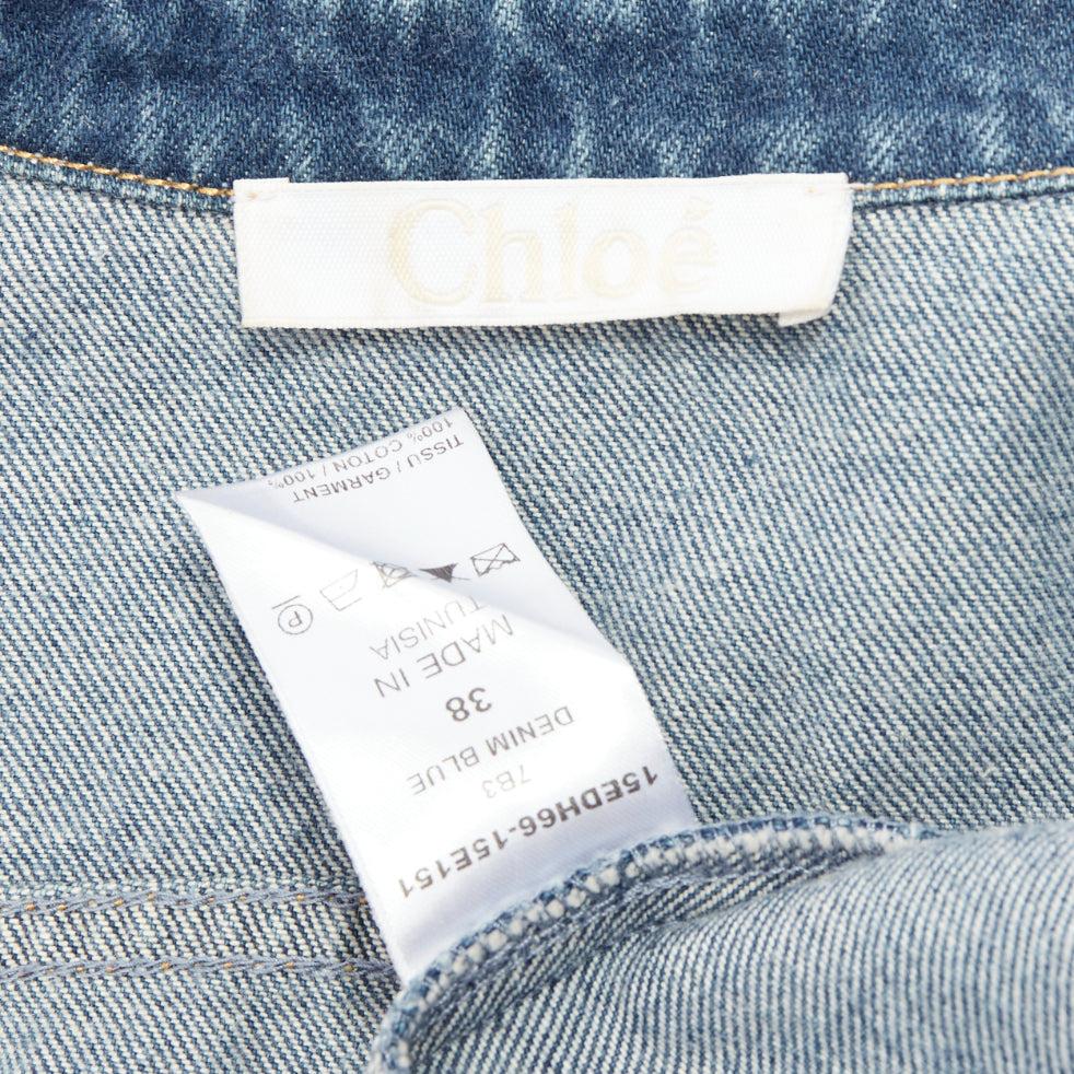 CHLOE blue washed denim cotton cropped sleeve over shirt FR38 M For Sale 4