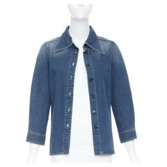 CHLOE blue washed denim cotton cropped sleeve over shirt FR38 M