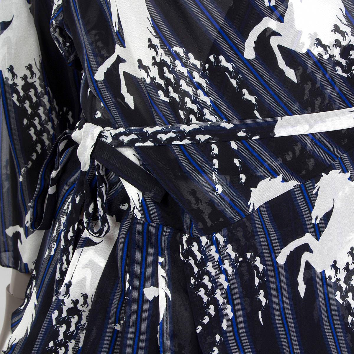 Black CHLOE blue & white silk HORSE PRINT SHEER WRAP Blouse Shirt 36 XS For Sale