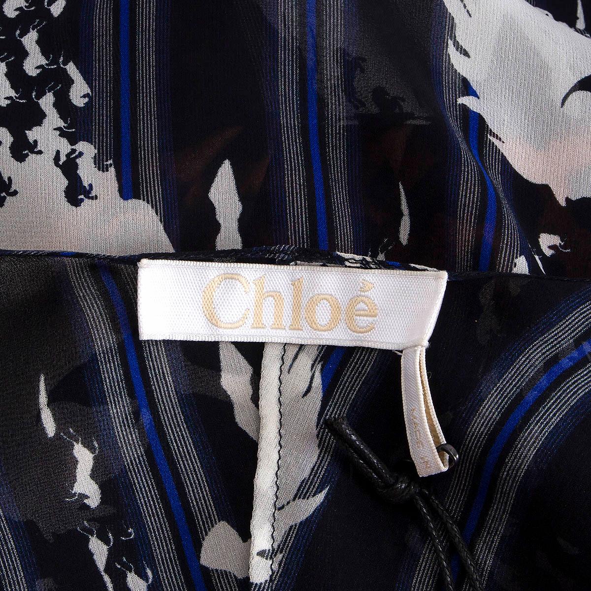 Women's CHLOE blue & white silk HORSE PRINT SHEER WRAP Blouse Shirt 36 XS For Sale