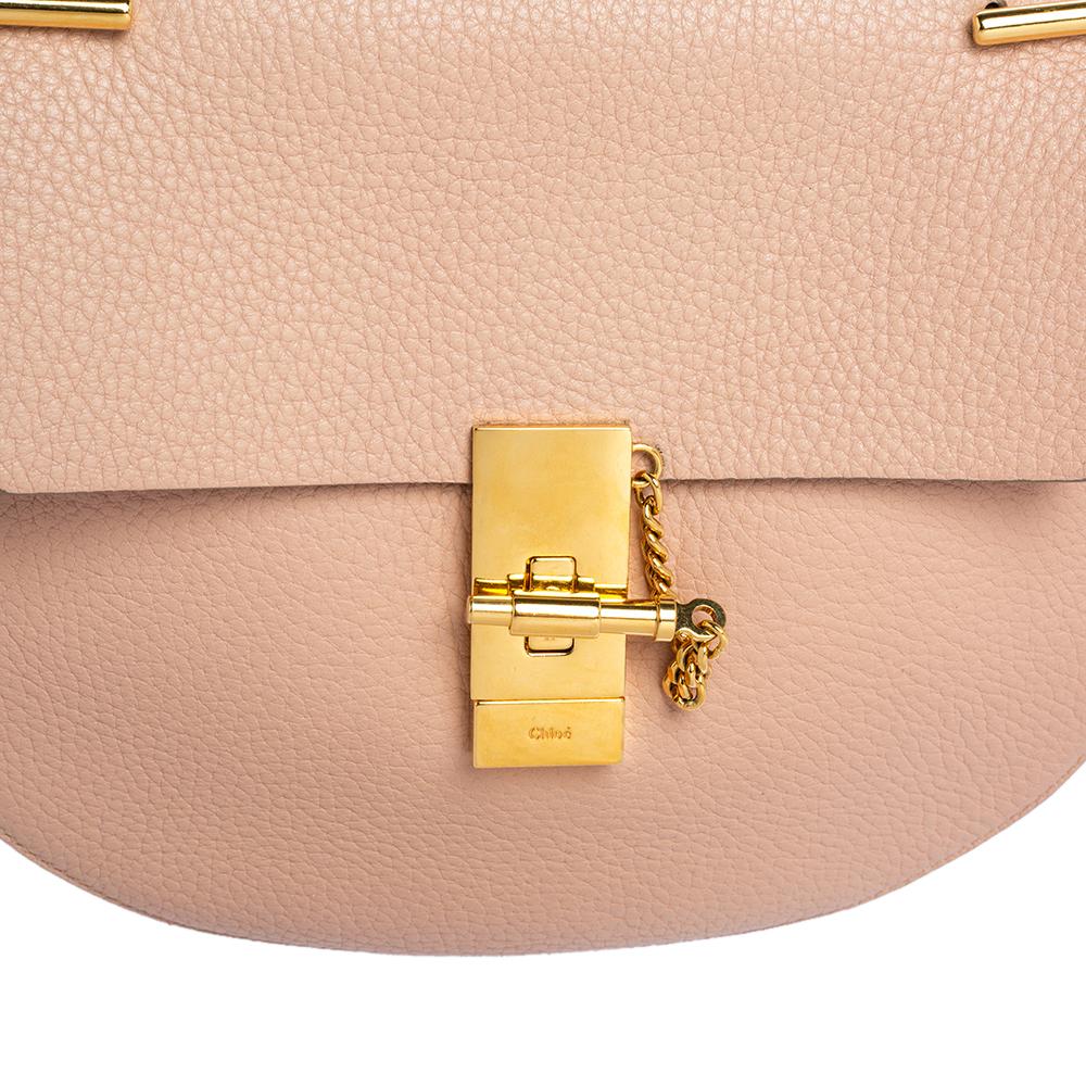 Beige Chloe Blush Pink Leather Medium Drew Shoulder Bag