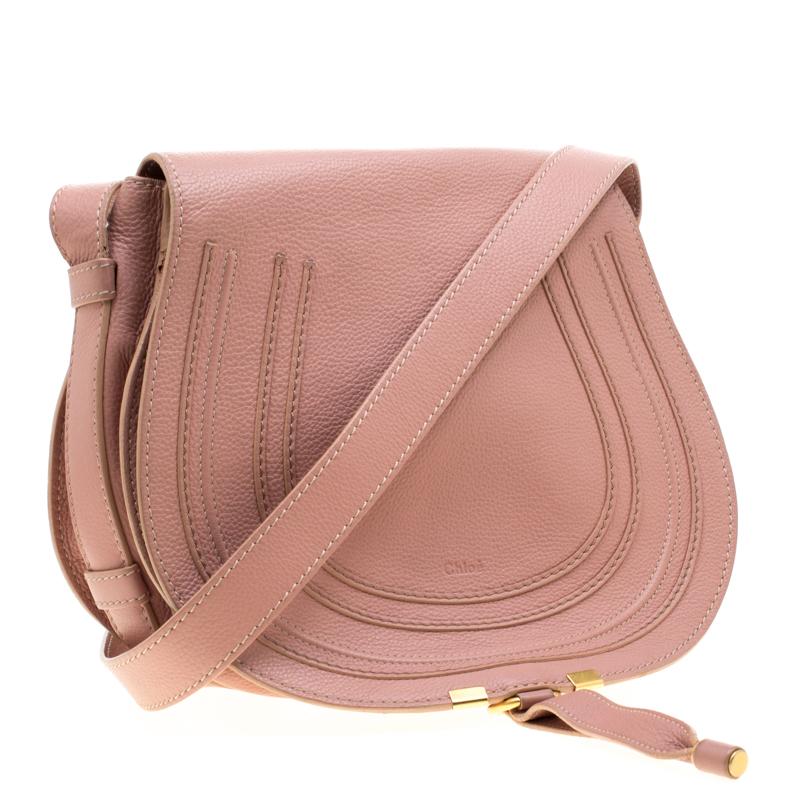 Chloe Blush Pink Leather Medium Marcie Crossbody Bag In Fair Condition In Dubai, Al Qouz 2