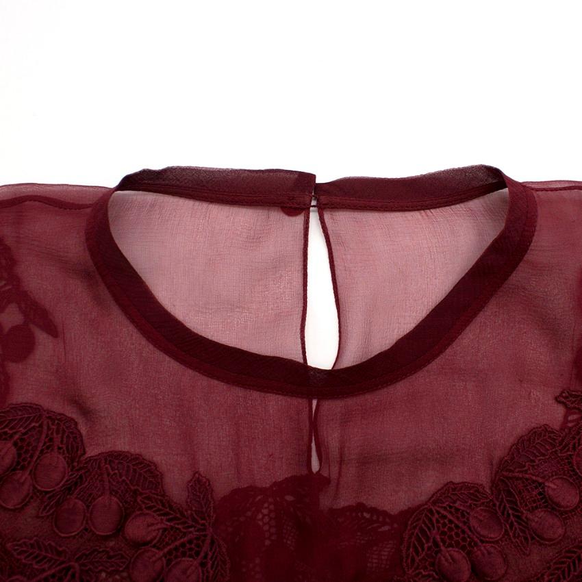 Brown Chloe Bordeaux Embroidered Lace Silk Blouse M 40 