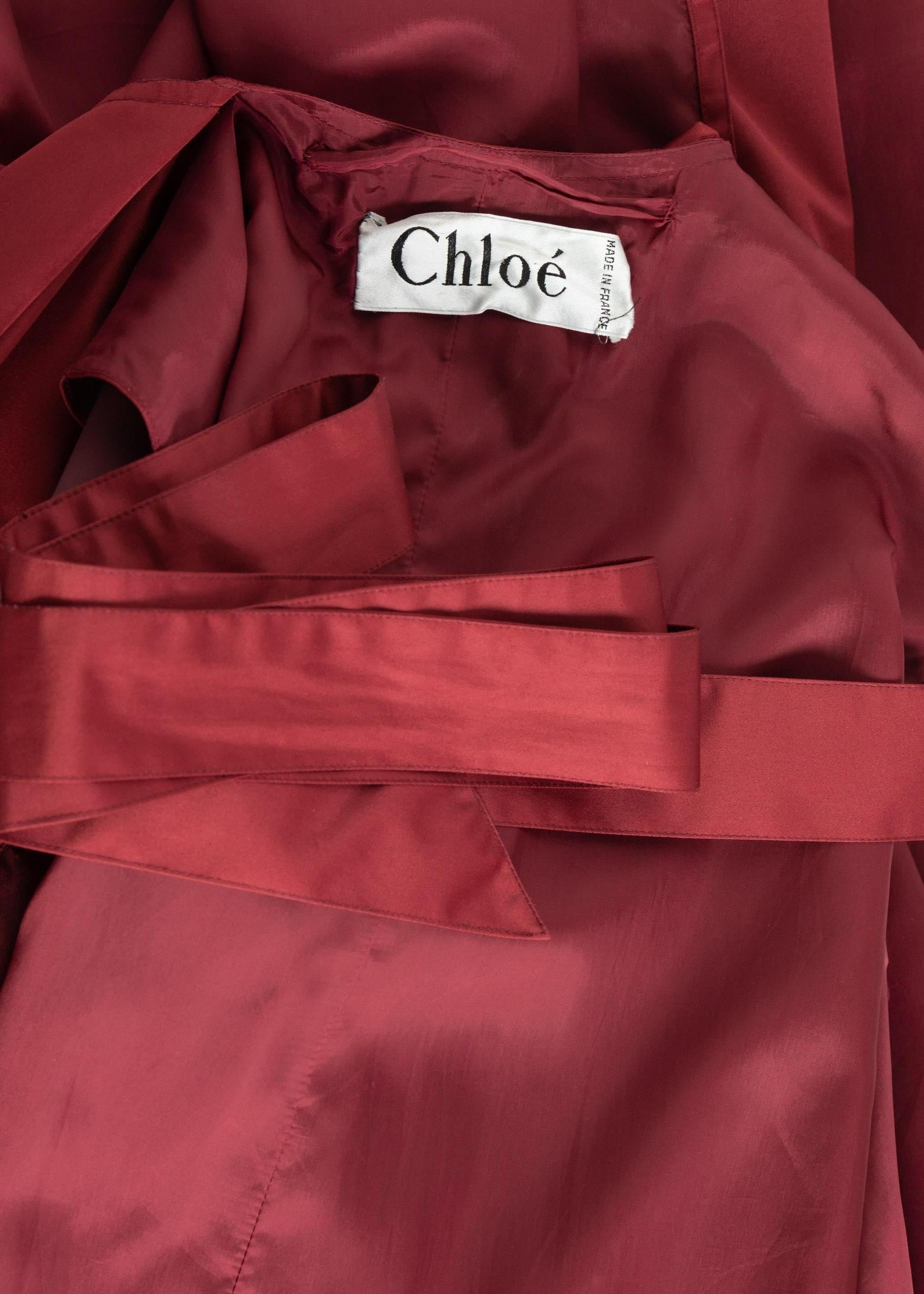 Chloé karl Lagerfeld Bordeaux Gabardine Belted Cape Trench Coat, 1980s In Good Condition In Boca Raton, FL