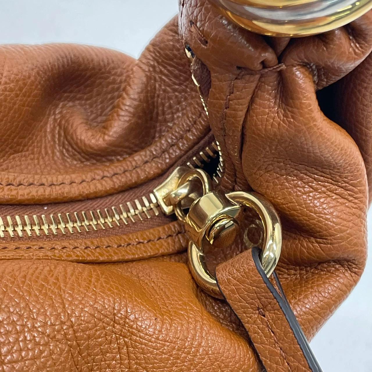 CHLOÉ Bracelet Embellished Brown Glossed Textured-leather Shoulder Bag For Sale 8